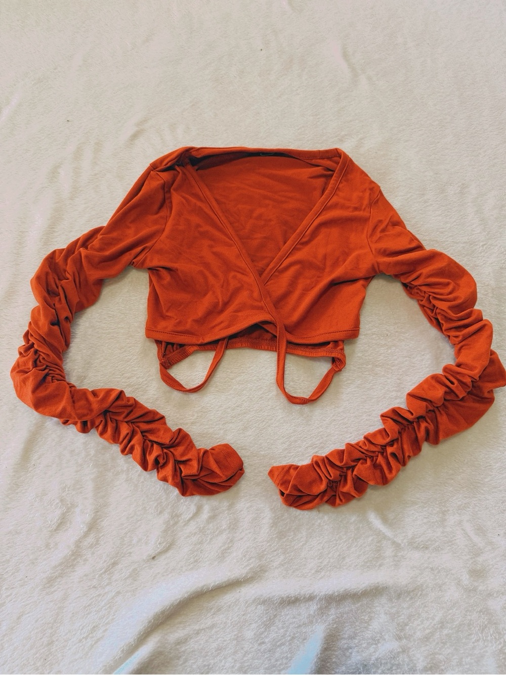 Fashion Nova Burnt Orange Ruched Wrap Crop Top